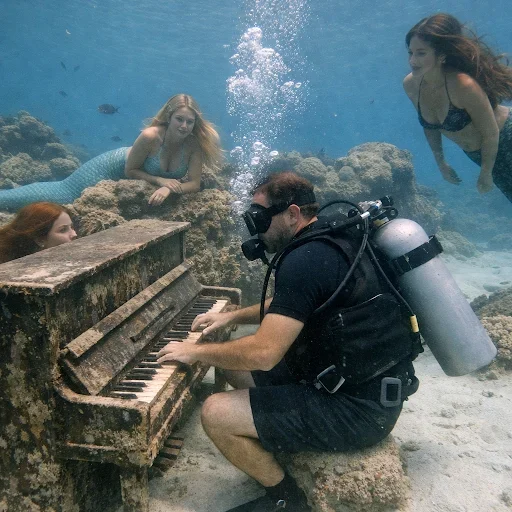 수중 피아노를 연주하는 잠수부