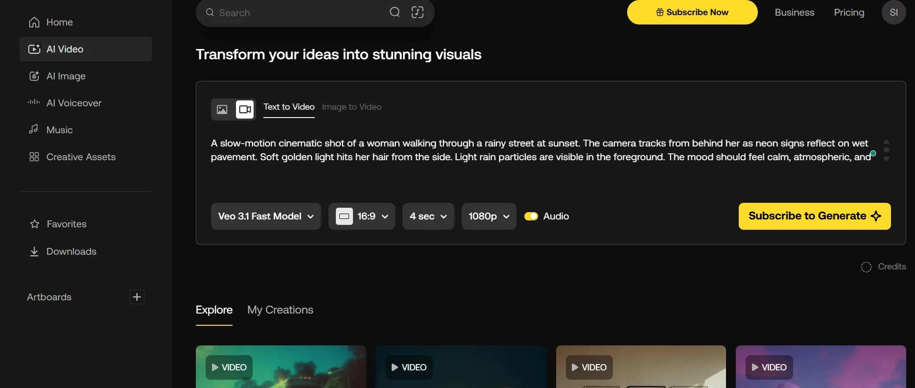Artlist AIビデオツール