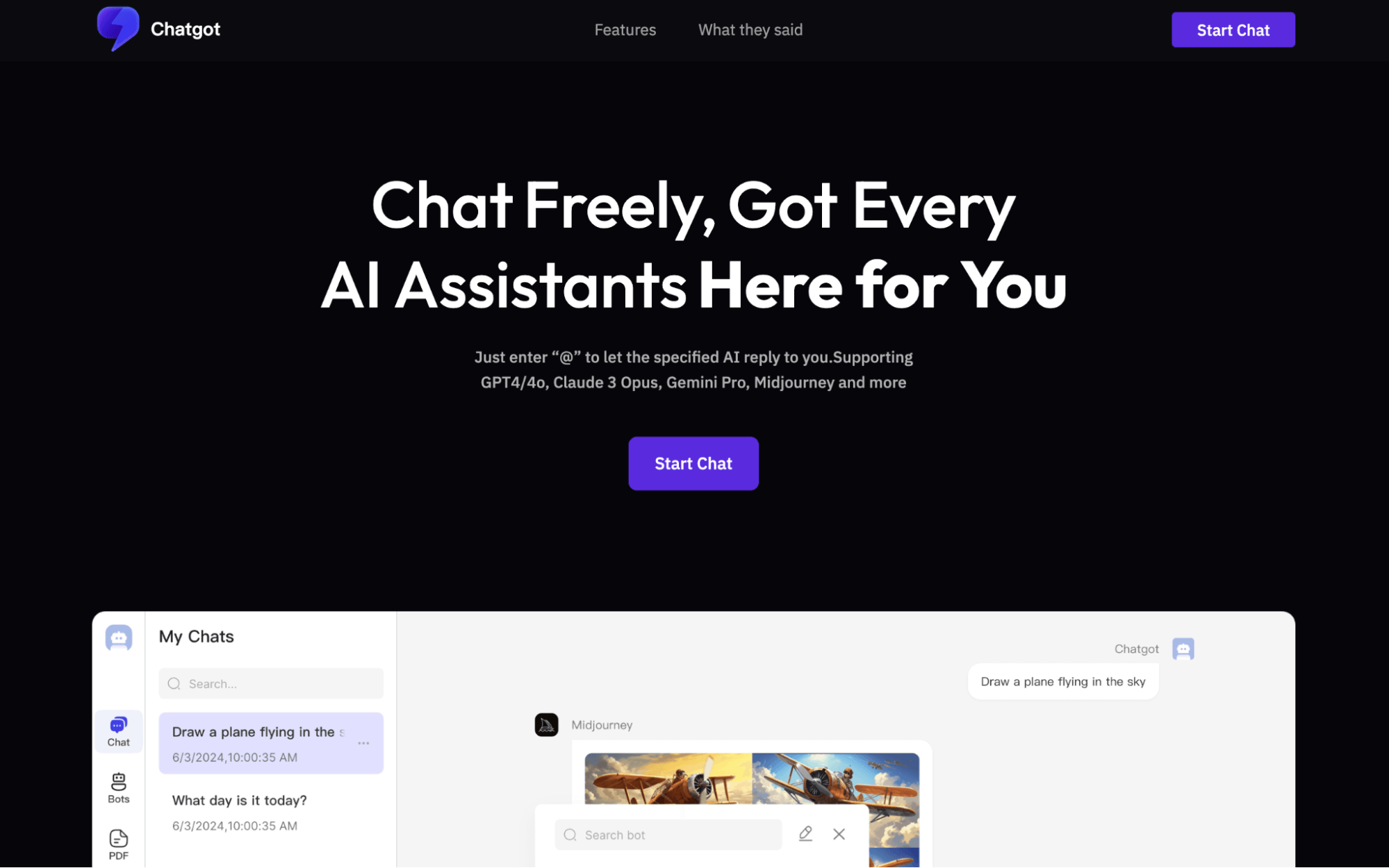 ChatgotのAIチャットインターフェース