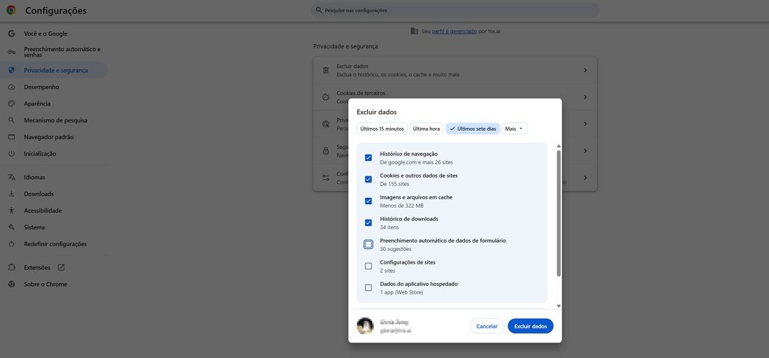 Limpar caches do navegador