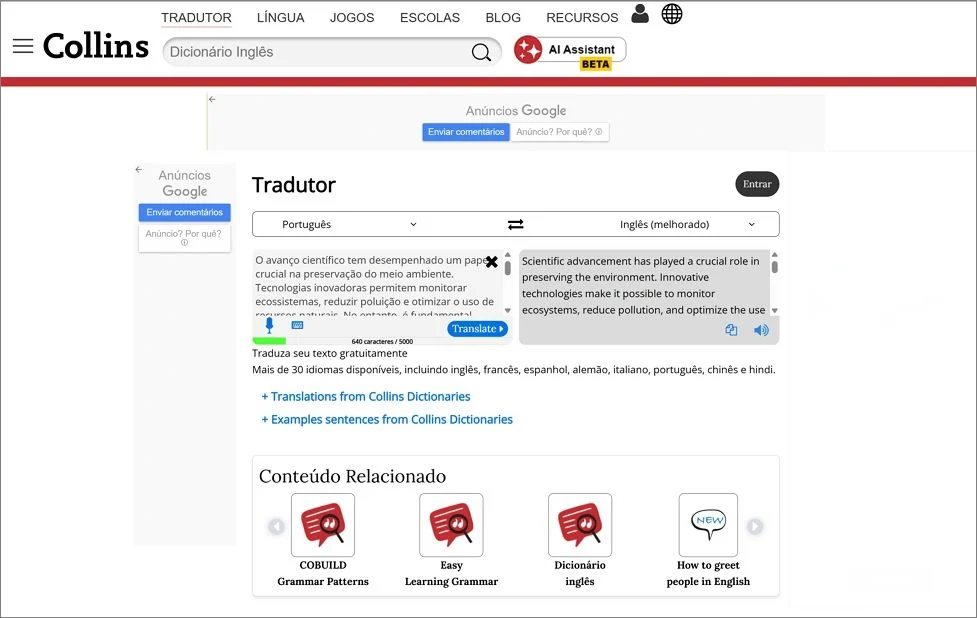 Tradutor IA Collins Dictionary
