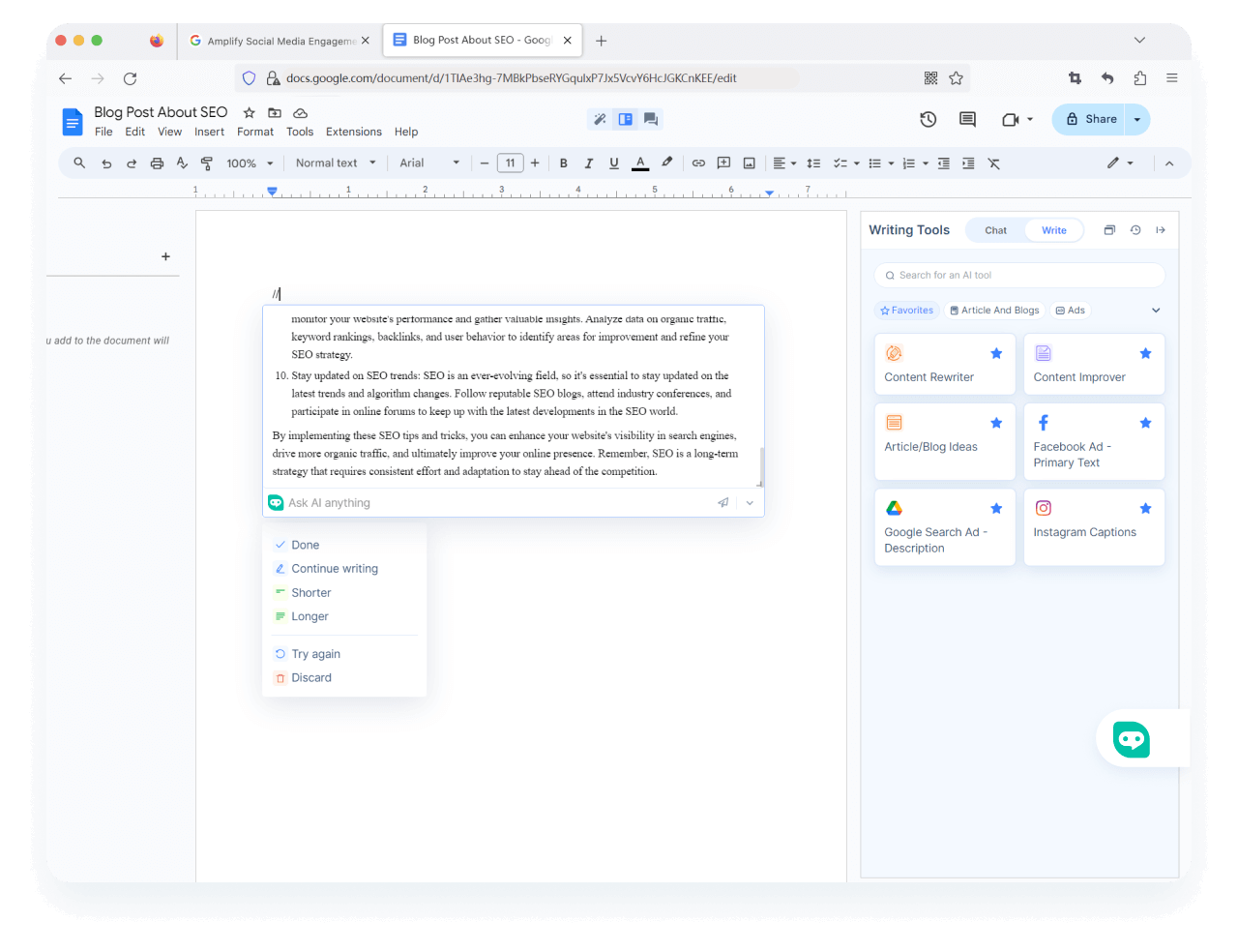 Write in Google Docs Like in <span class='text-[#00D3B6]'>Notion AI</span>