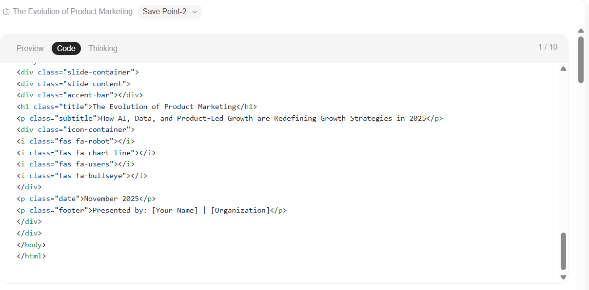 Genspark AI slides HTML code generation