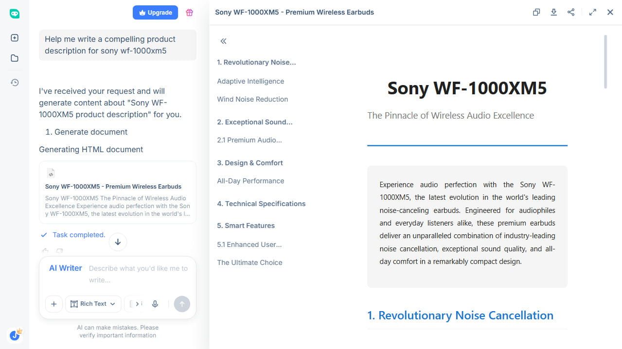 A writing sample from HIX AI Writer