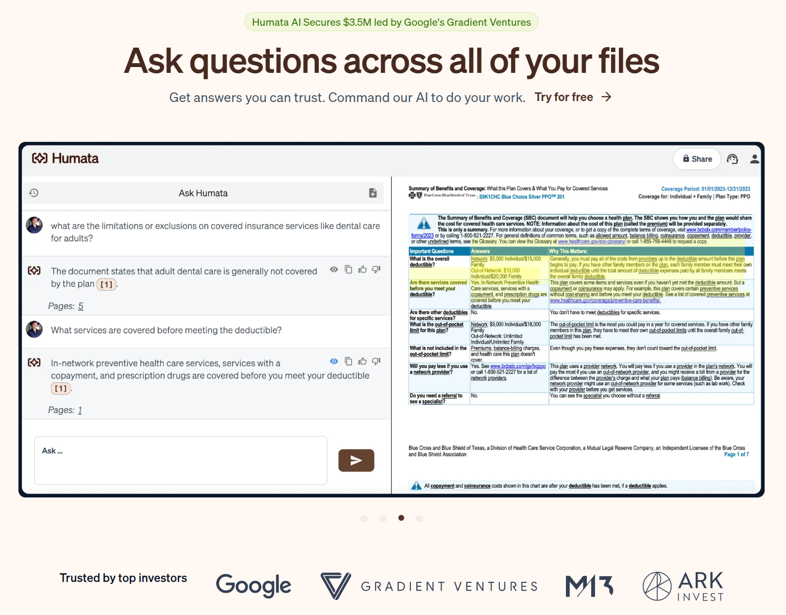 Humata AIのPDF解析画面：法的文書や技術文書のエビデンスを重視したAI要約