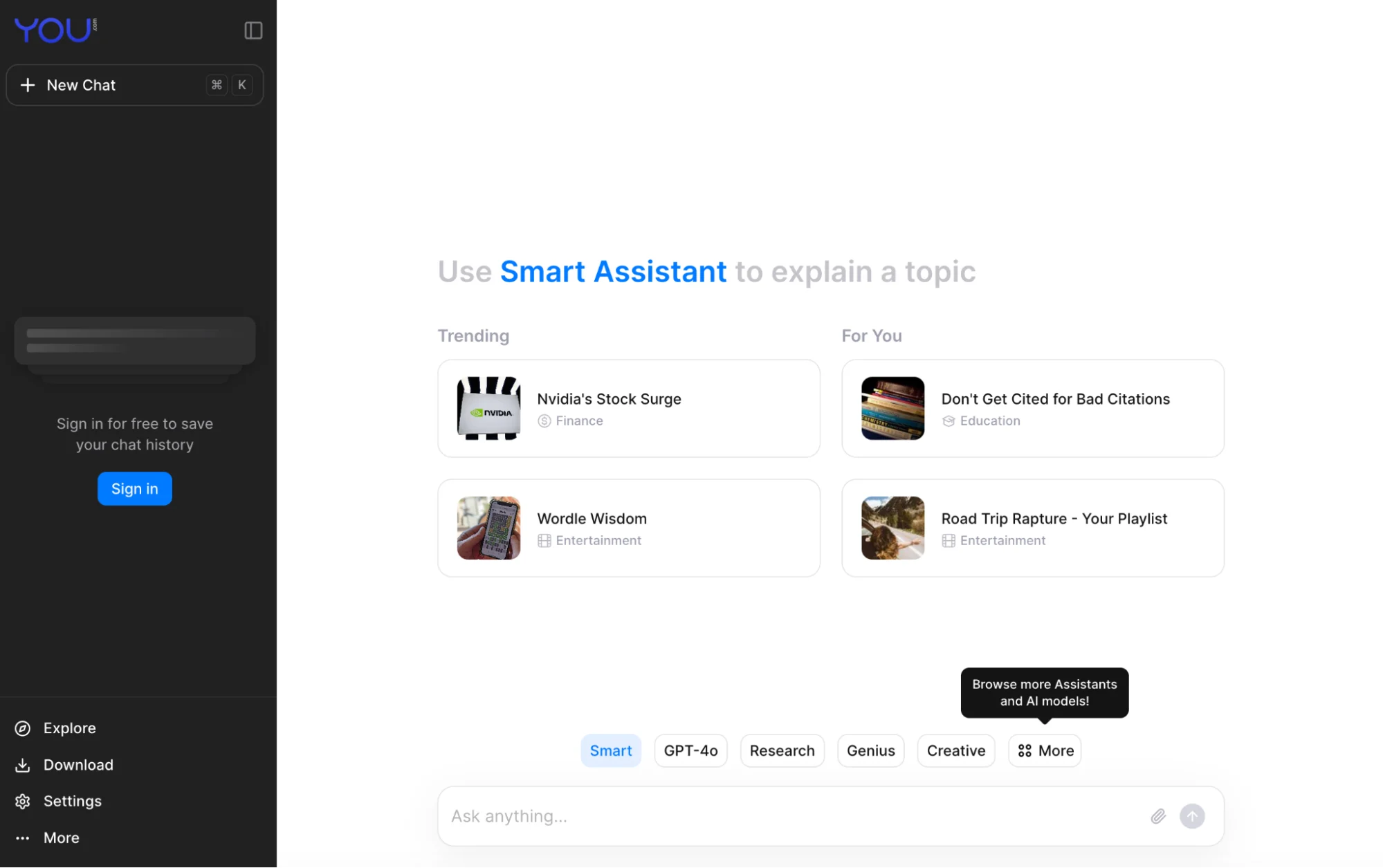 You.comのカスタマイズ可能な検索インターフェース