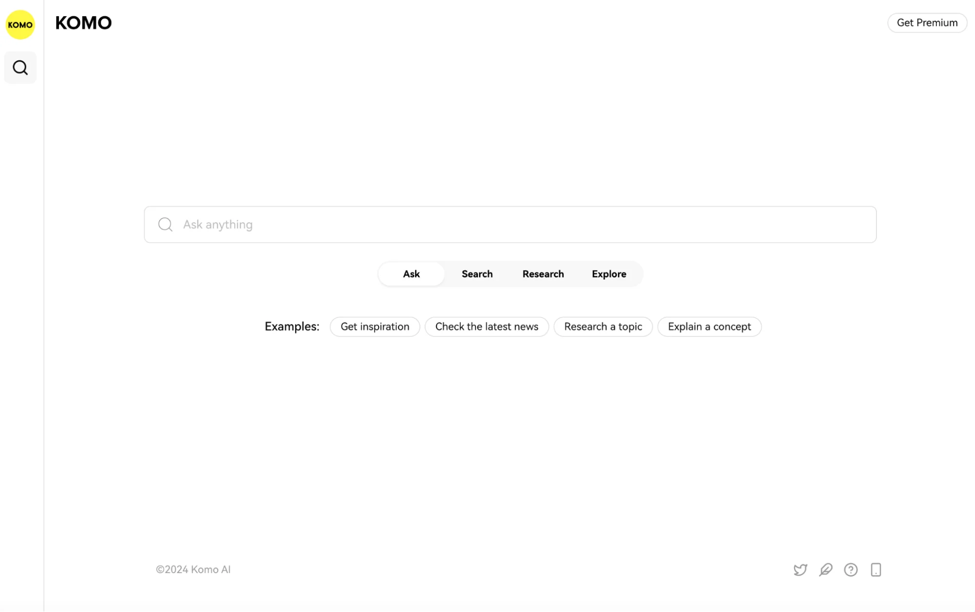 Komo.aiのミニマルな検索インターフェース
