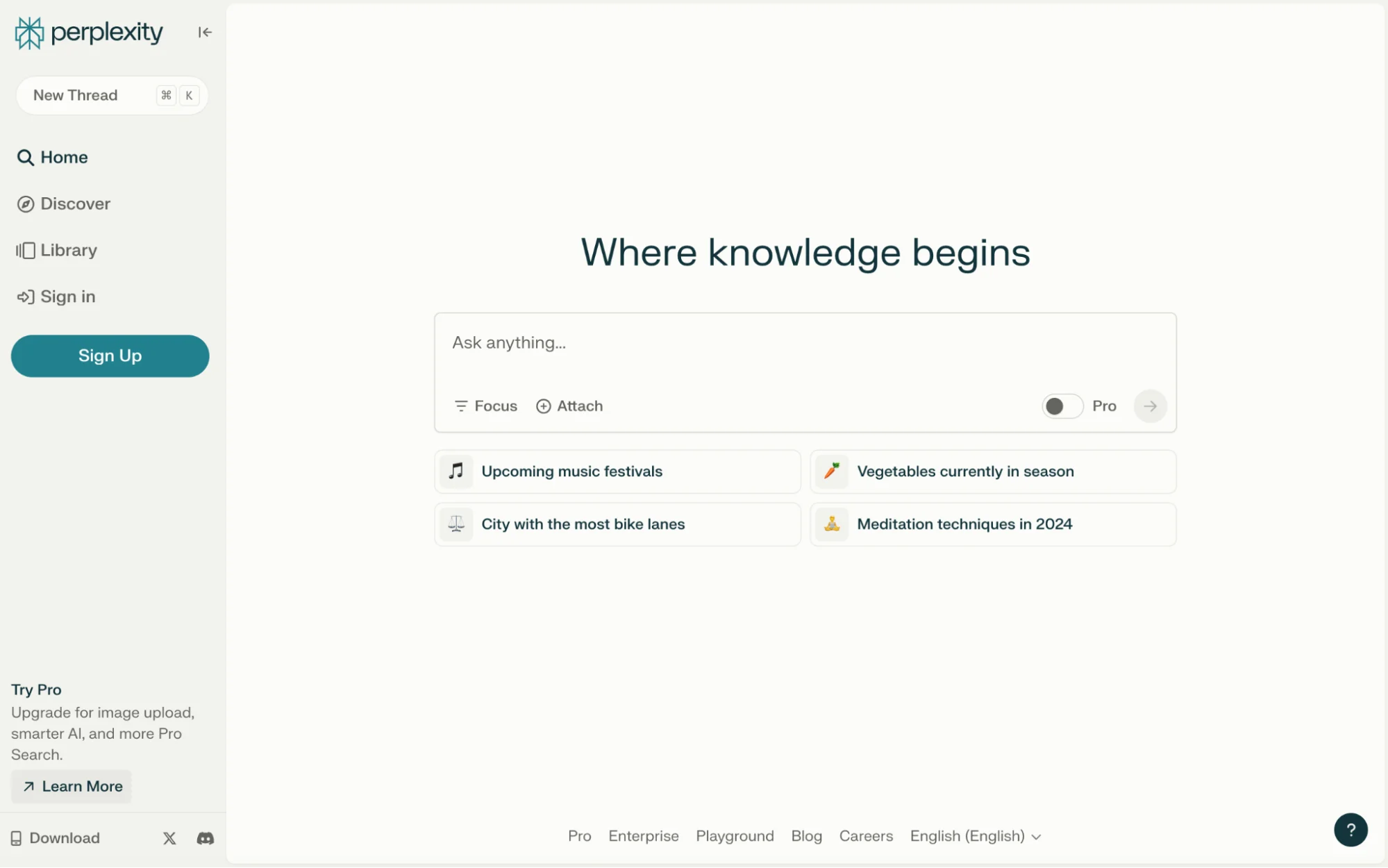 Perplexity AIの検索インターフェース