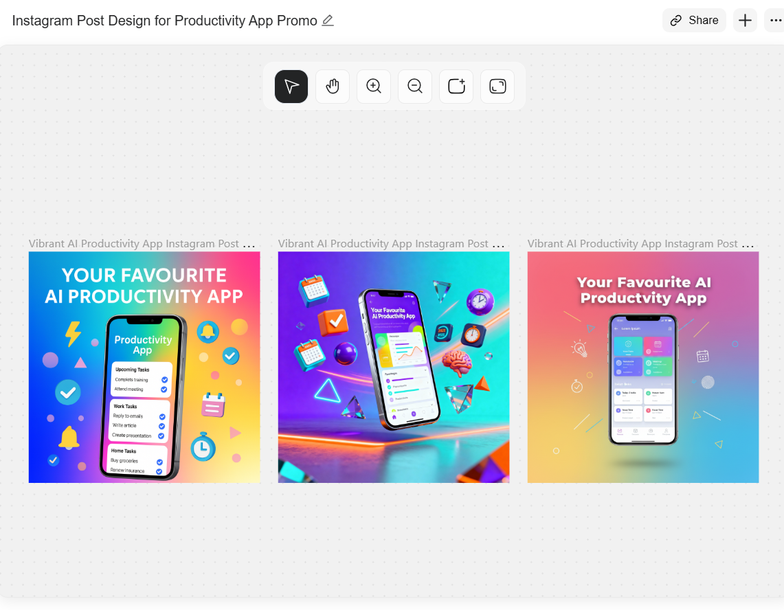 Three variations of Genspark AI designer agent generation results