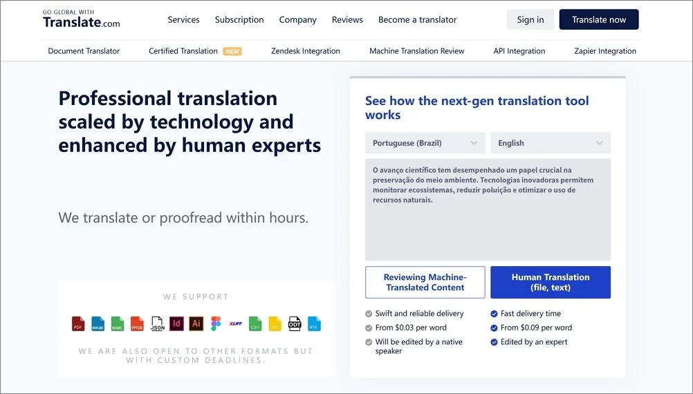 Tradutor IA Translate.com